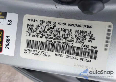 2010 Toyota Corolla Le из США, поврежденный, VIN 1NXBU4EE9AZ223510